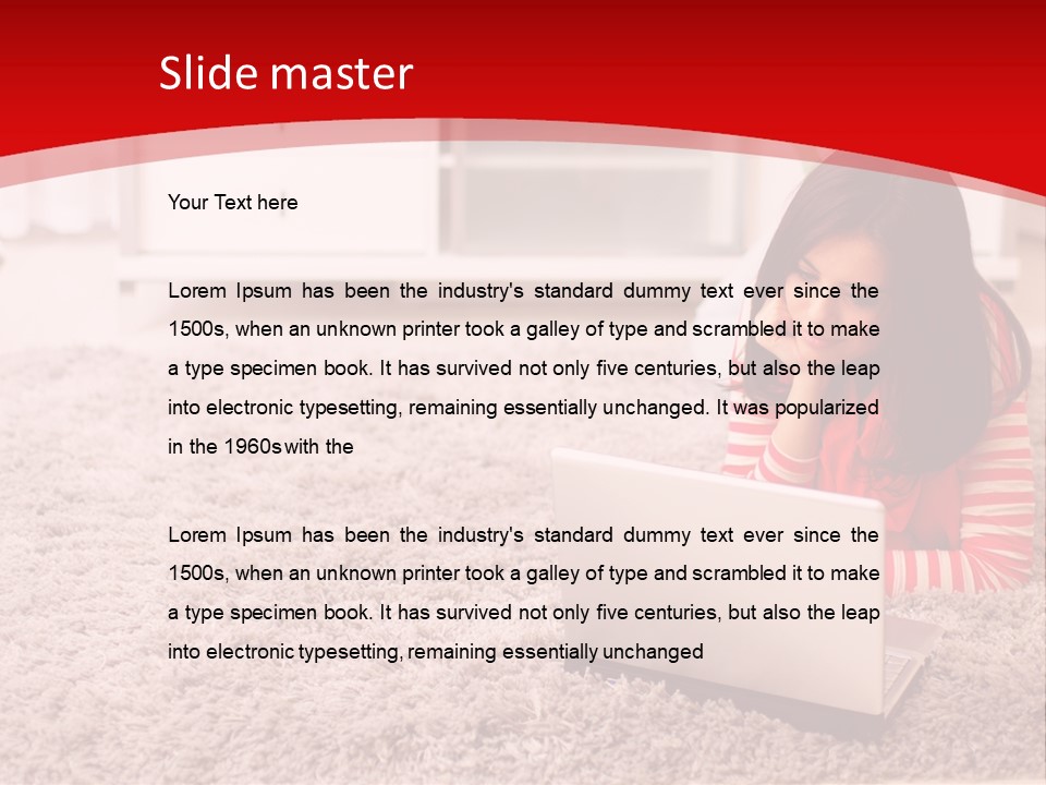 A Girl Laying On The Floor Using A Laptop Computer PowerPoint Template