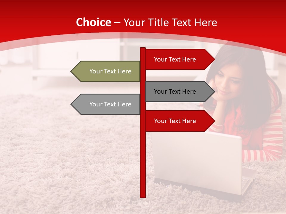 A Girl Laying On The Floor Using A Laptop Computer PowerPoint Template