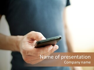 Smartphone Hand Looking PowerPoint Template