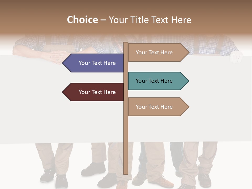 A Group Of Men In Hard Hats Holding A Sign PowerPoint Template