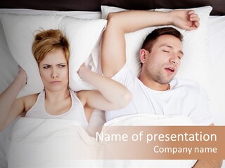 Female Snorer Upset PowerPoint Template