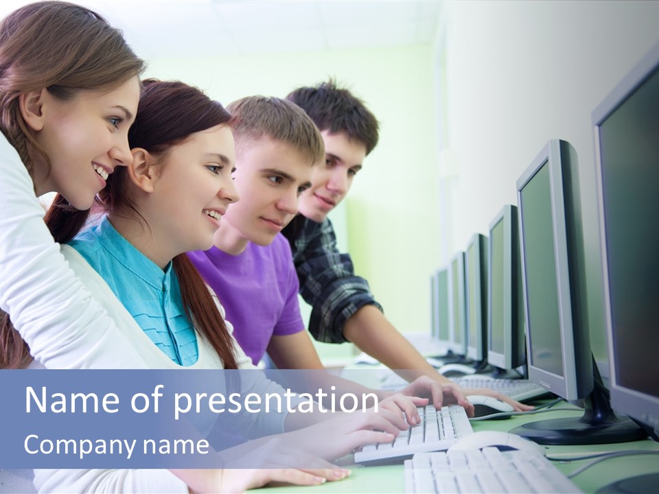 Diversity Computer Friends PowerPoint Template