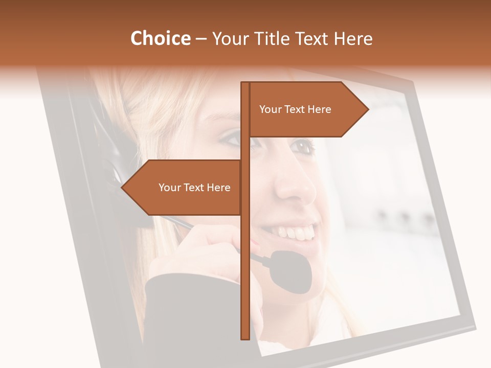 Woman Employee Earphone PowerPoint Template