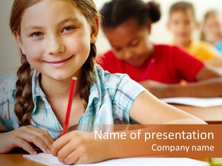 Junior Caucasian Pencil PowerPoint Template