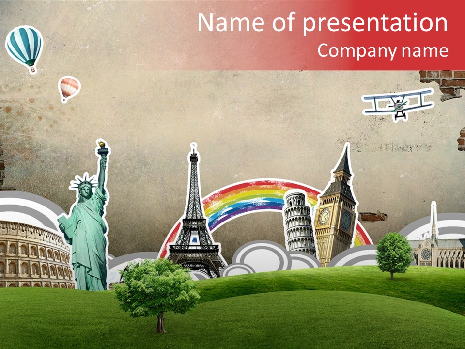 A Picture Of The Statue Of Liberty, The Eiffel Tower, And The PowerPoint Template