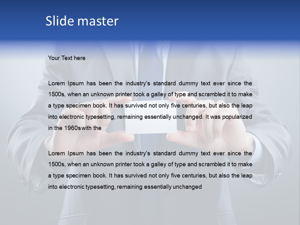 A Man In A Suit Holding A Business Card PowerPoint Template