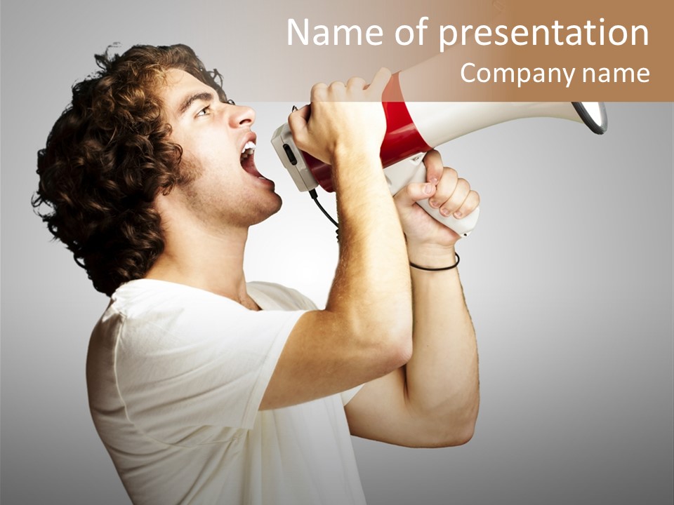 Person Megaphone Amplifier PowerPoint Template