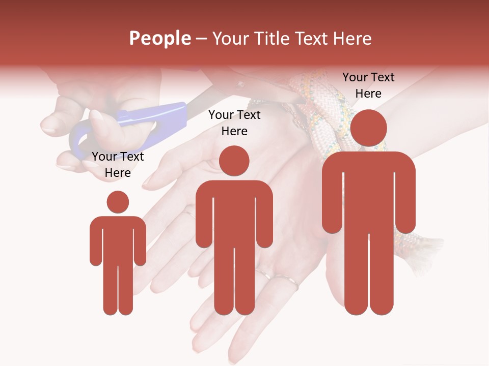 A Group Of Hands Holding A Blue Pair Of Scissors PowerPoint Template