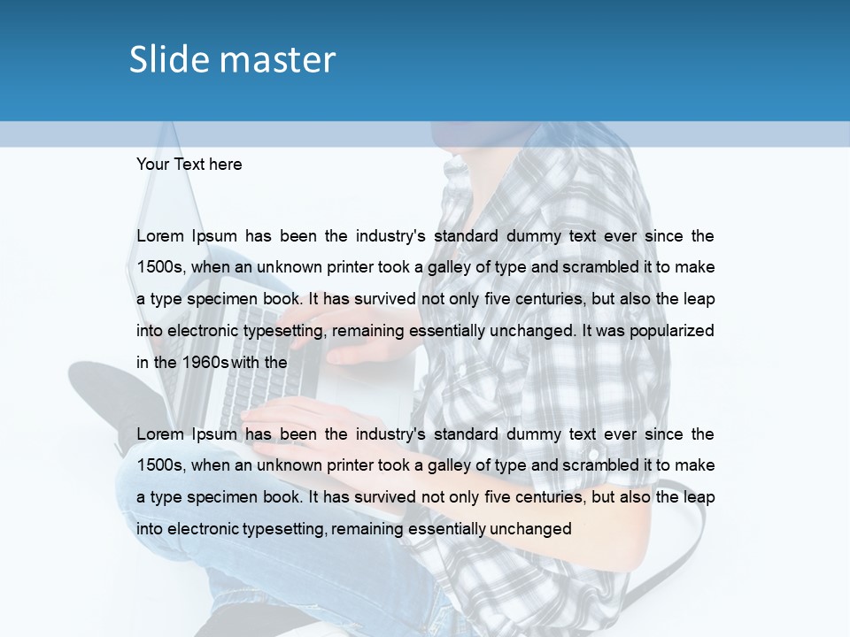 A Young Man Sitting On The Floor Using A Laptop Computer PowerPoint Template