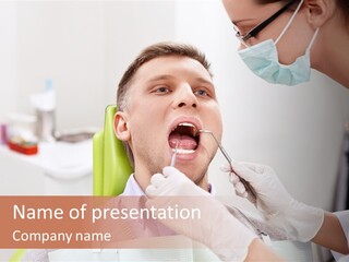 A Man Getting His Teeth Checked By A Dentist PowerPoint Template