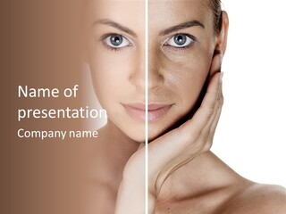 A Beautiful Woman With Blue Eyes Is Posing For The Camera PowerPoint Template