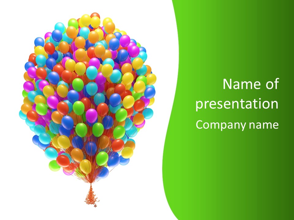 A Bunch Of Balloons In The Air With A Green Background PowerPoint Template