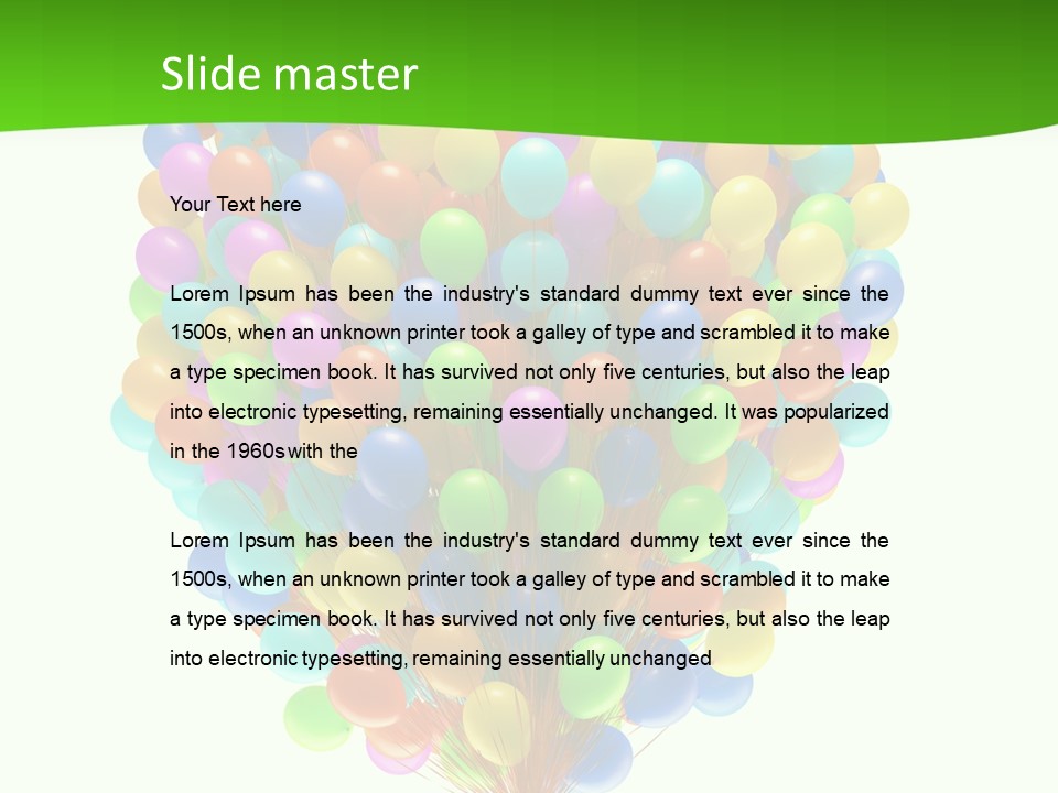 A Bunch Of Balloons In The Air With A Green Background PowerPoint Template