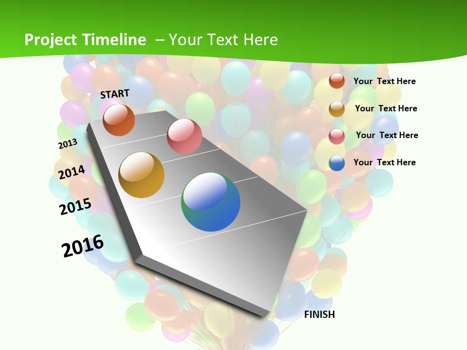 A Bunch Of Balloons In The Air With A Green Background PowerPoint Template