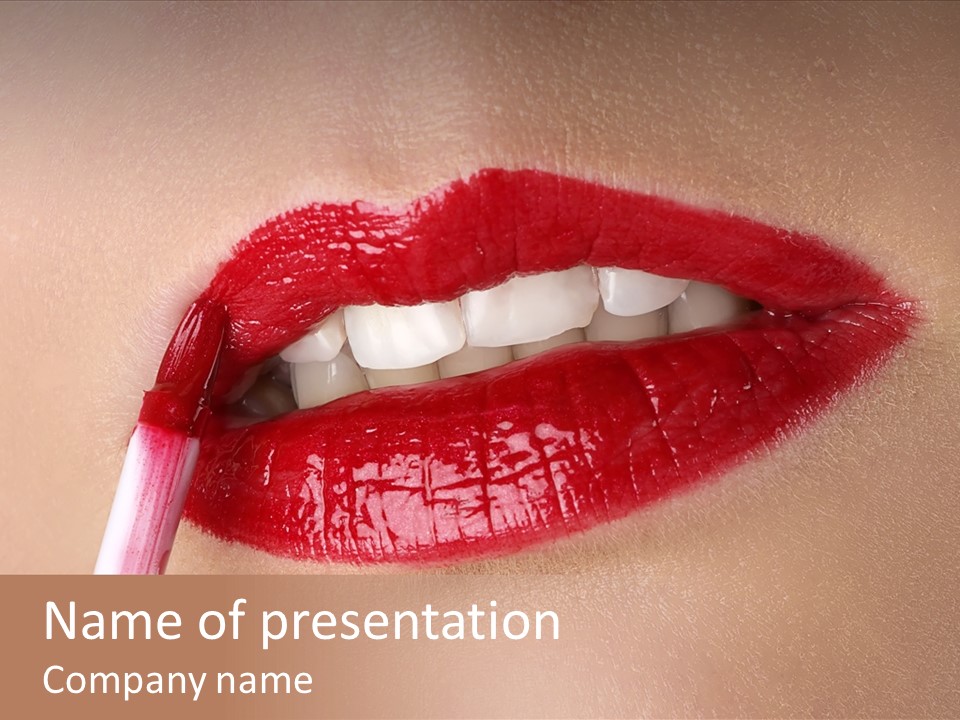 A Woman's Lips With A Lipstick Brush In Her Mouth PowerPoint Template