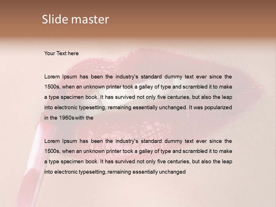 A Woman's Lips With A Lipstick Brush In Her Mouth PowerPoint Template