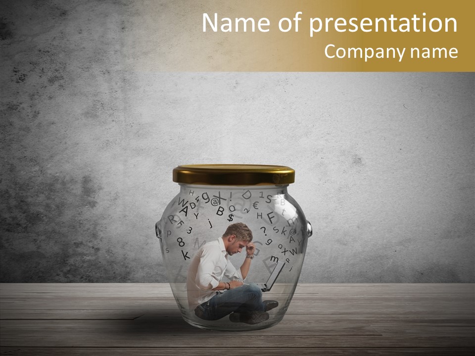 A Man Sitting Inside Of A Glass Jar PowerPoint Template