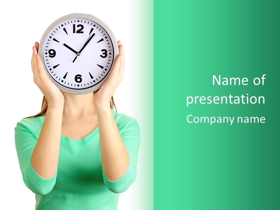 A Woman Covering Her Face With A Clock PowerPoint Template