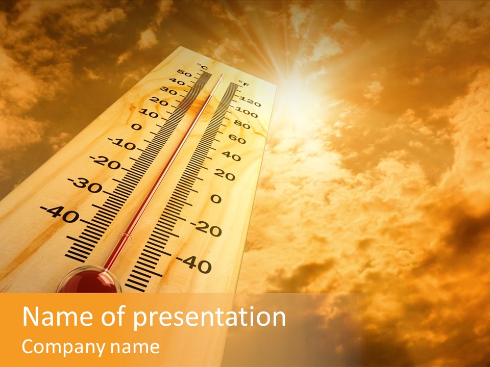 A Thermometer In Front Of A Cloudy Sky PowerPoint Template