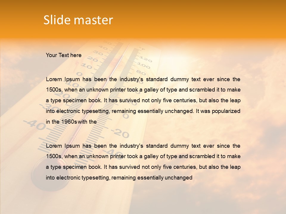 A Thermometer In Front Of A Cloudy Sky PowerPoint Template