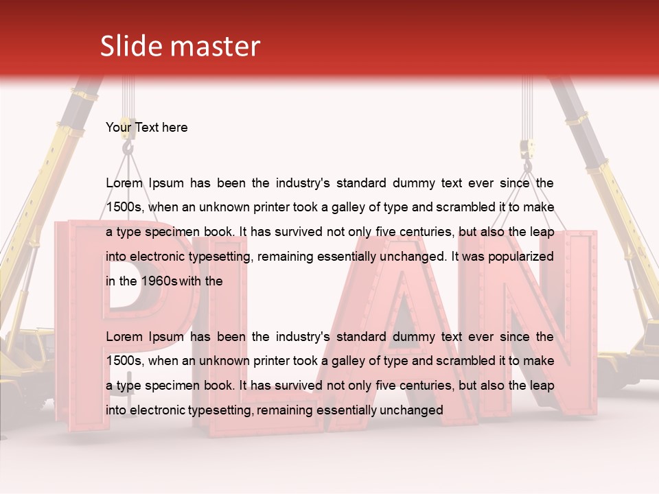 A Crane Is Lifting The Word Plan Out Of The Ground PowerPoint Template