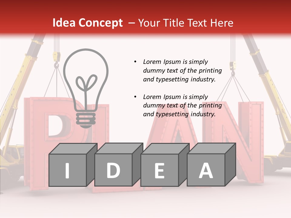 A Crane Is Lifting The Word Plan Out Of The Ground PowerPoint Template