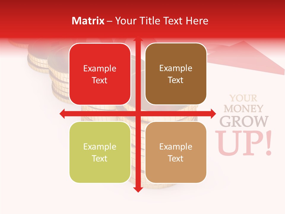 A Row Of Stacks Of Coins With A Red Arrow Pointing Up PowerPoint Template