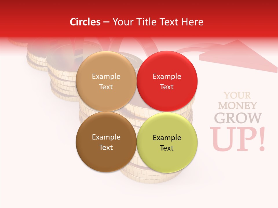 A Row Of Stacks Of Coins With A Red Arrow Pointing Up PowerPoint Template