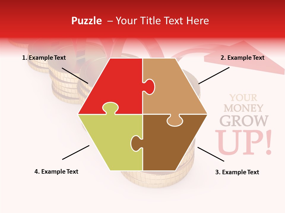 A Row Of Stacks Of Coins With A Red Arrow Pointing Up PowerPoint Template