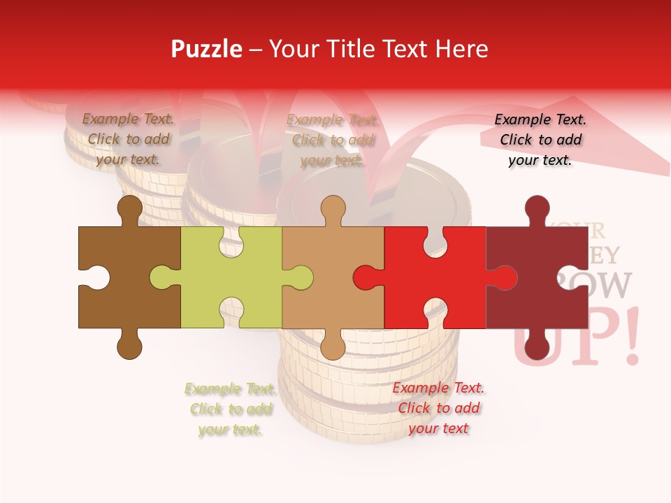 A Row Of Stacks Of Coins With A Red Arrow Pointing Up PowerPoint Template