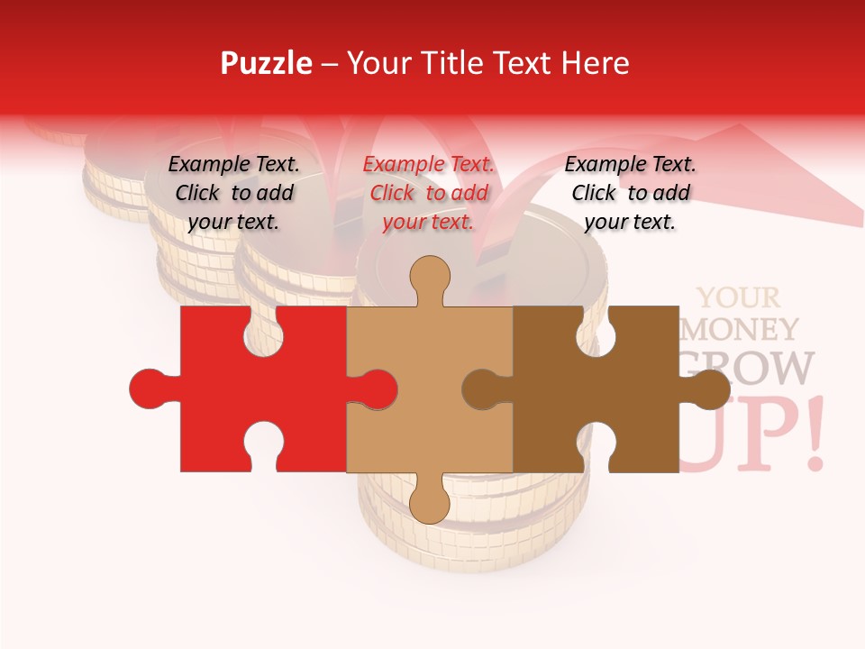 A Row Of Stacks Of Coins With A Red Arrow Pointing Up PowerPoint Template