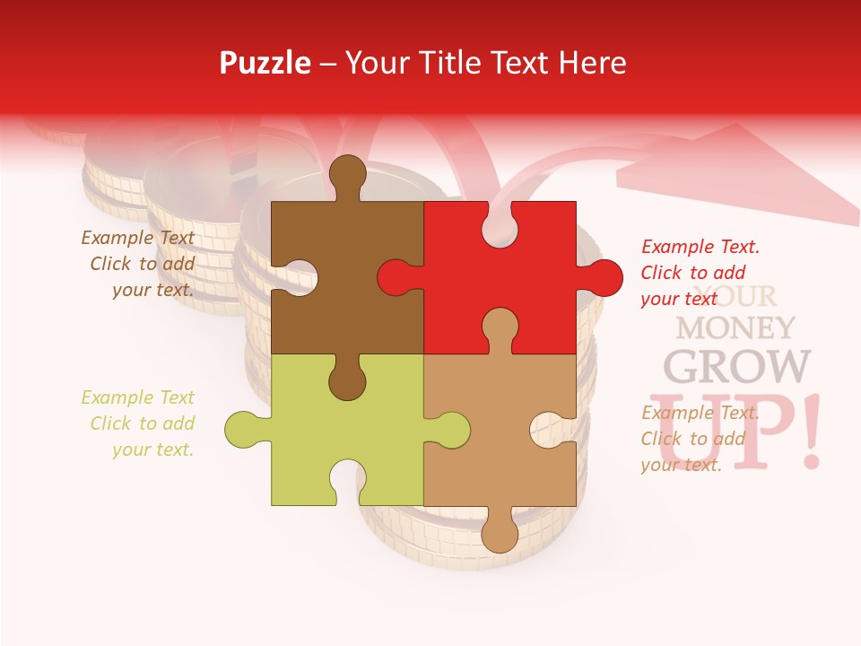 A Row Of Stacks Of Coins With A Red Arrow Pointing Up PowerPoint Template