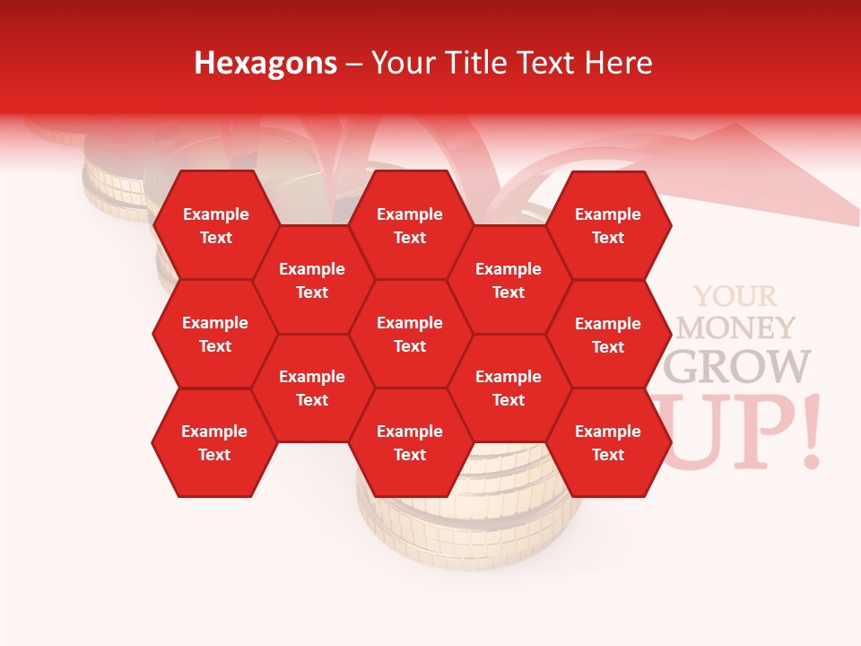 A Row Of Stacks Of Coins With A Red Arrow Pointing Up PowerPoint Template