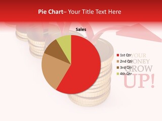 A Row Of Stacks Of Coins With A Red Arrow Pointing Up PowerPoint Template
