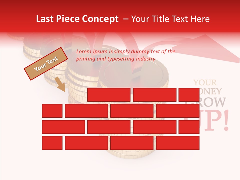A Row Of Stacks Of Coins With A Red Arrow Pointing Up PowerPoint Template