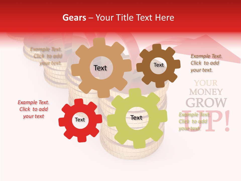 A Row Of Stacks Of Coins With A Red Arrow Pointing Up PowerPoint Template