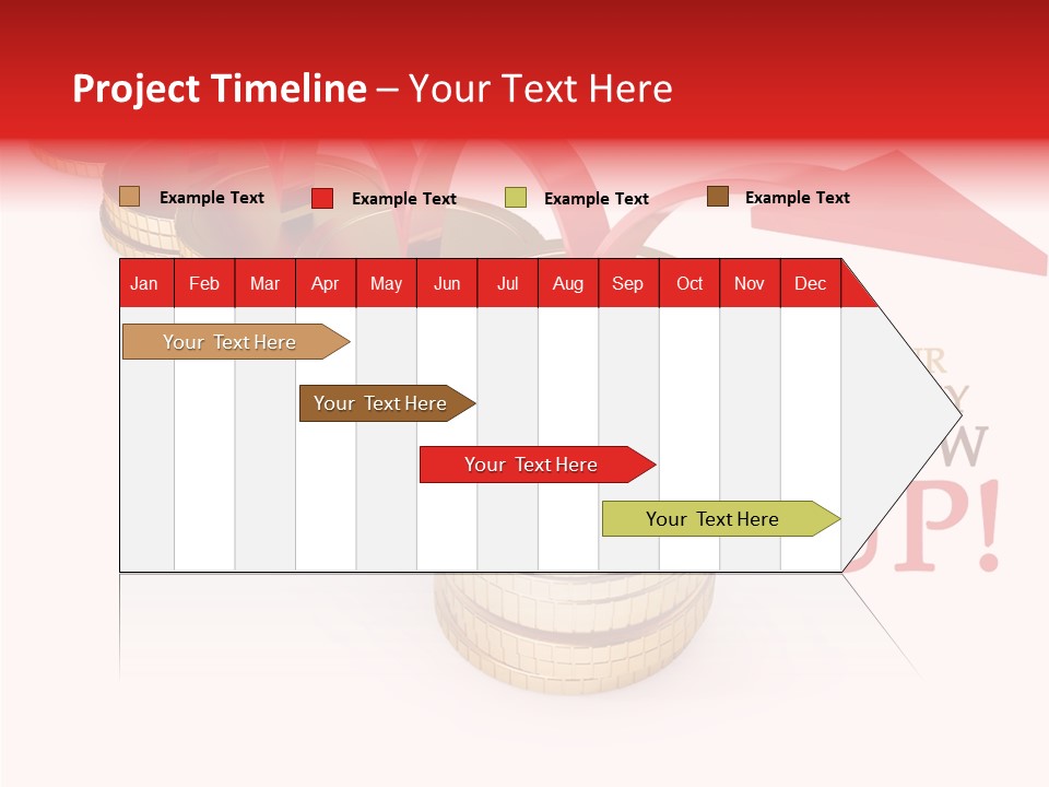 A Row Of Stacks Of Coins With A Red Arrow Pointing Up PowerPoint Template