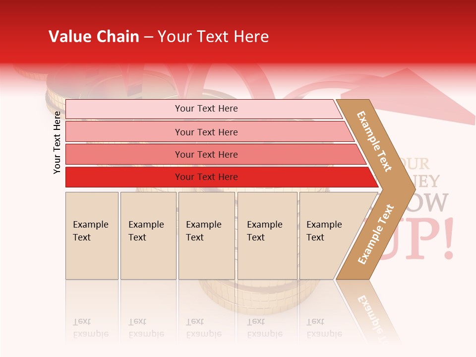 A Row Of Stacks Of Coins With A Red Arrow Pointing Up PowerPoint Template