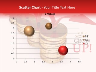 A Row Of Stacks Of Coins With A Red Arrow Pointing Up PowerPoint Template