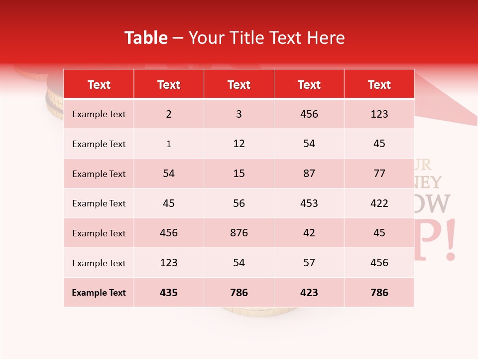 A Row Of Stacks Of Coins With A Red Arrow Pointing Up PowerPoint Template