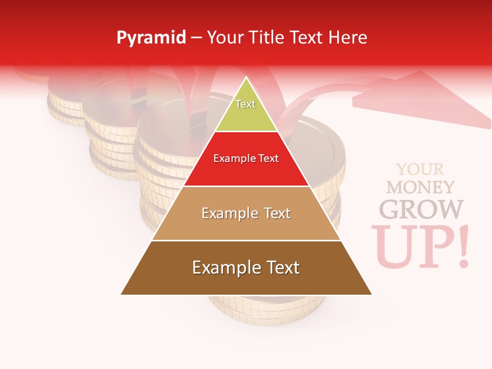 A Row Of Stacks Of Coins With A Red Arrow Pointing Up PowerPoint Template