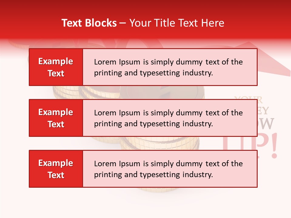 A Row Of Stacks Of Coins With A Red Arrow Pointing Up PowerPoint Template