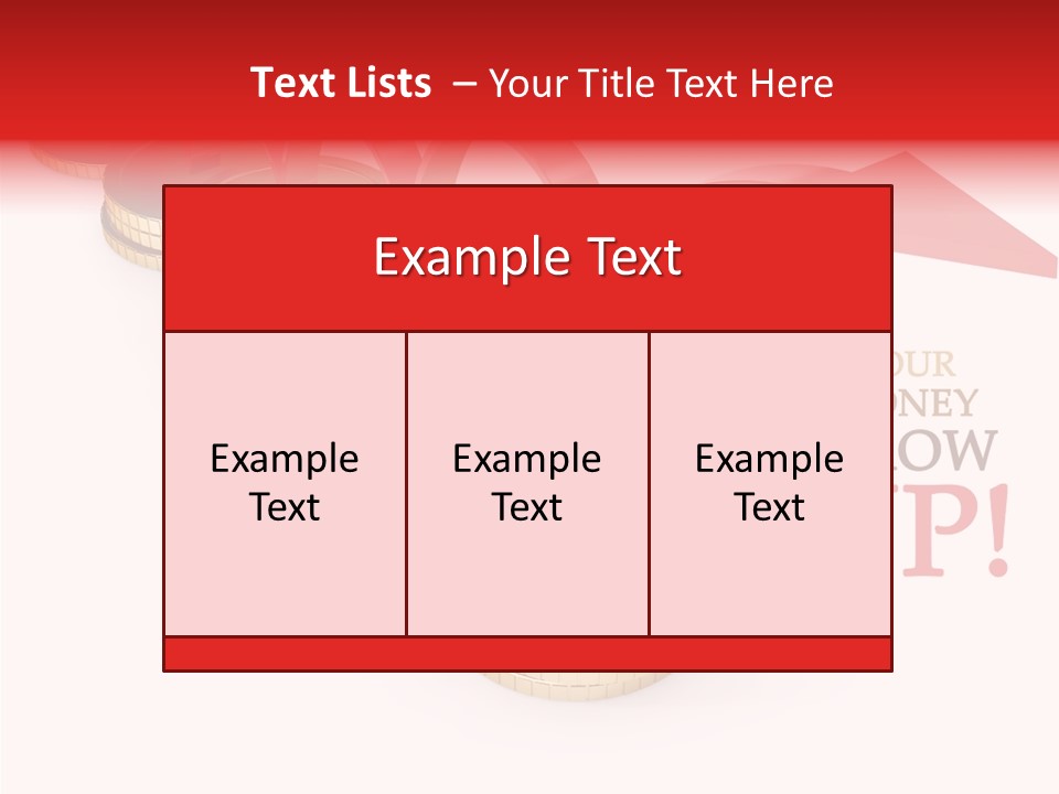 A Row Of Stacks Of Coins With A Red Arrow Pointing Up PowerPoint Template