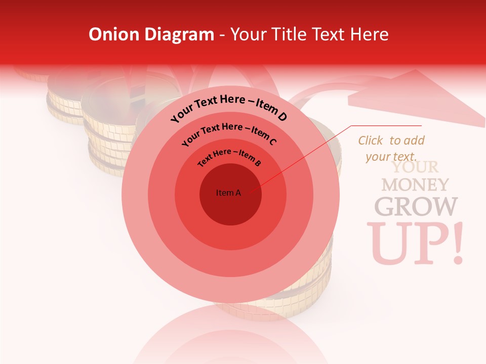 A Row Of Stacks Of Coins With A Red Arrow Pointing Up PowerPoint Template