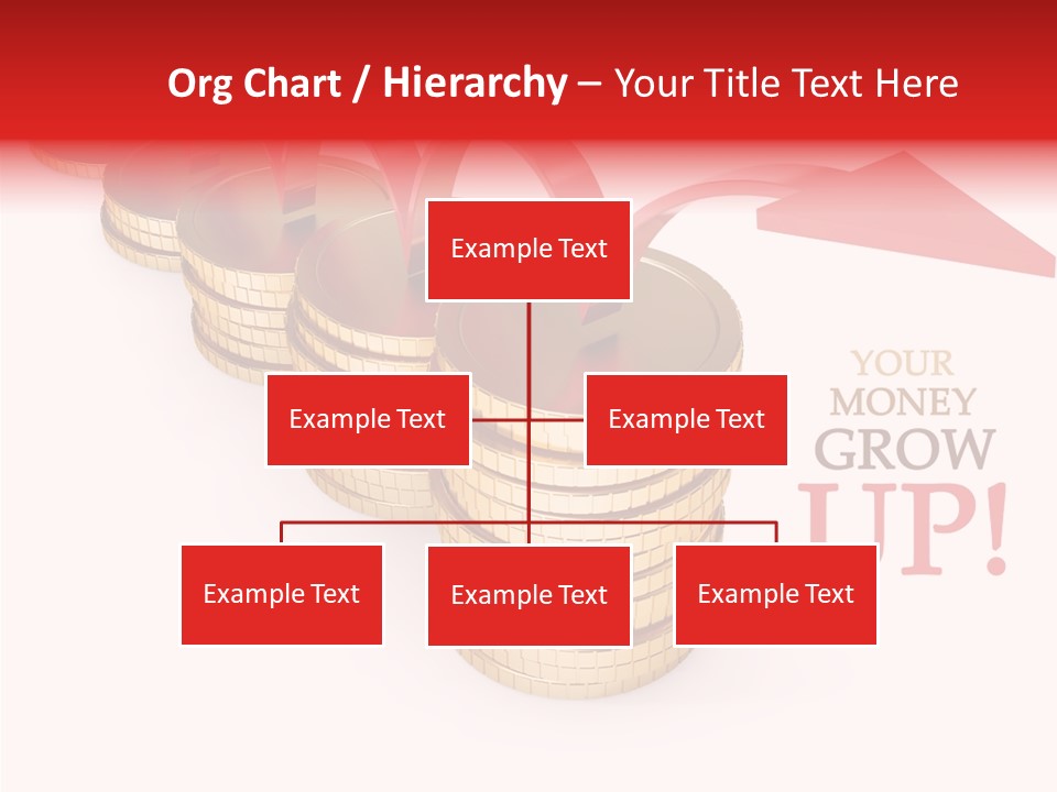 A Row Of Stacks Of Coins With A Red Arrow Pointing Up PowerPoint Template