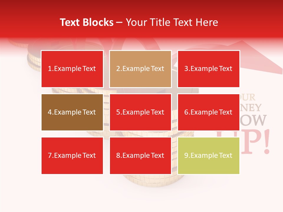 A Row Of Stacks Of Coins With A Red Arrow Pointing Up PowerPoint Template
