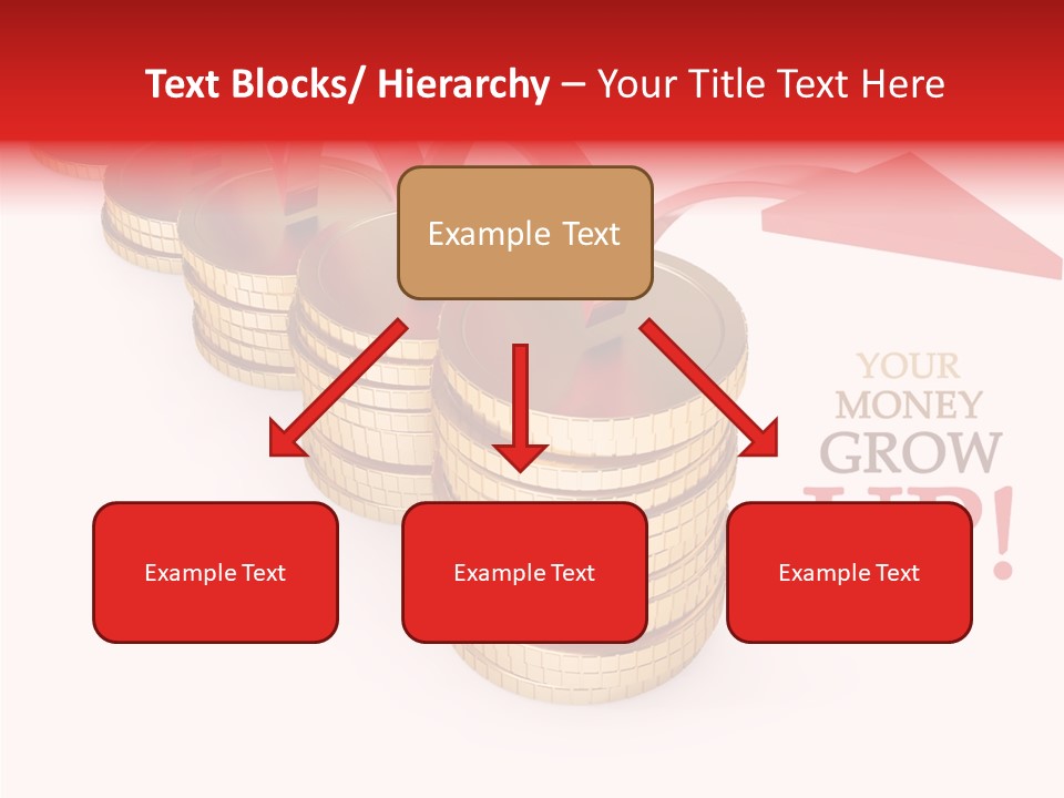 A Row Of Stacks Of Coins With A Red Arrow Pointing Up PowerPoint Template