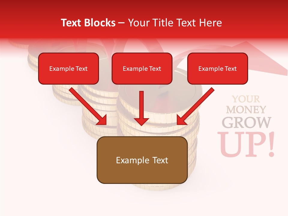 A Row Of Stacks Of Coins With A Red Arrow Pointing Up PowerPoint Template
