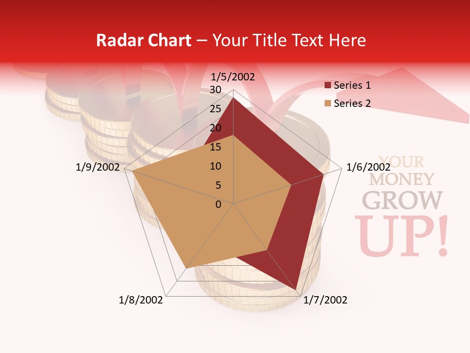 A Row Of Stacks Of Coins With A Red Arrow Pointing Up PowerPoint Template