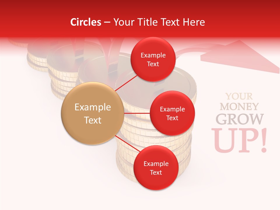 A Row Of Stacks Of Coins With A Red Arrow Pointing Up PowerPoint Template